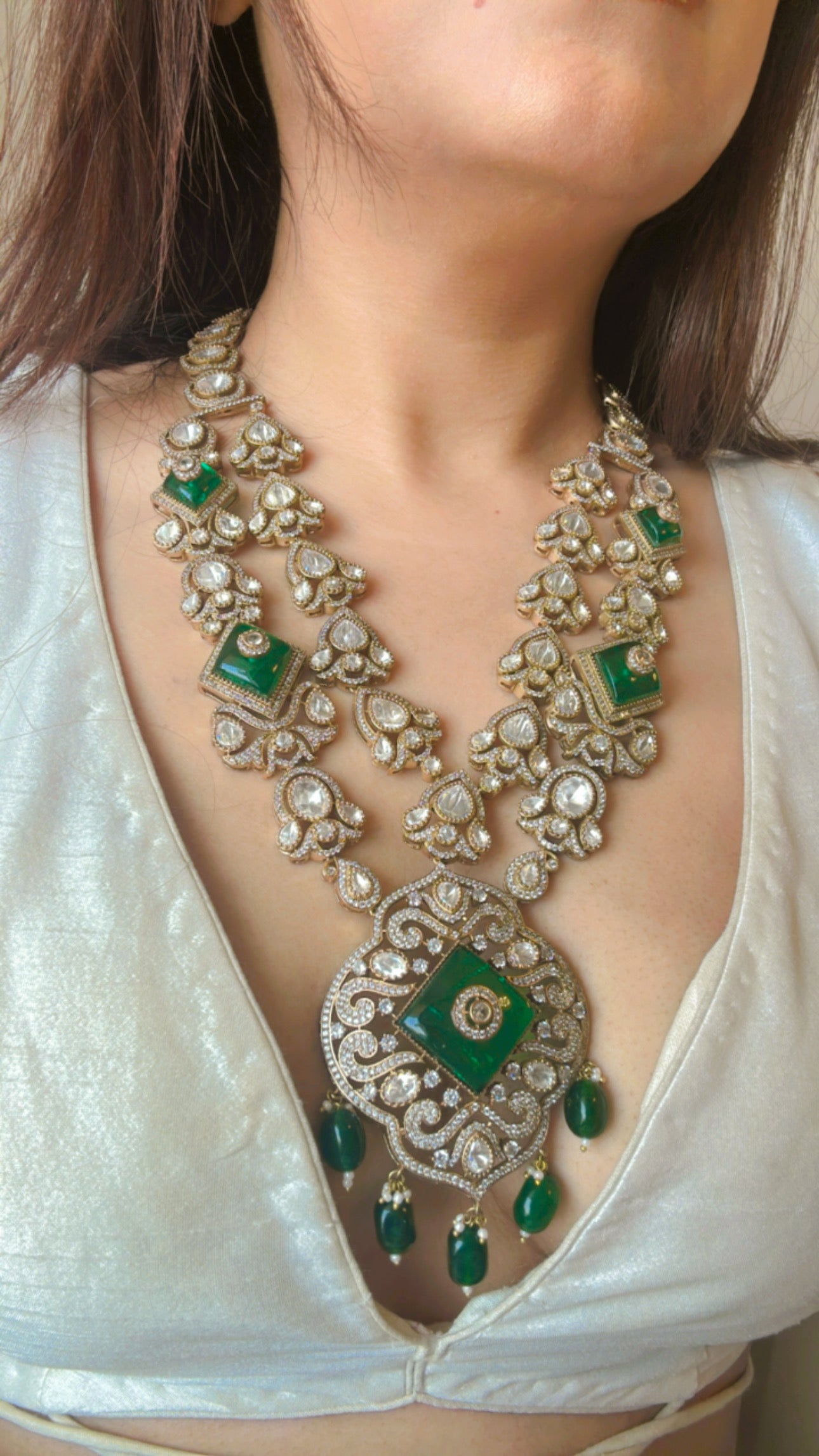 Nooran Moissanite polki bridal Set with emeralds