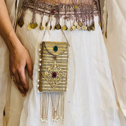 Antique Mobile Pouch with Fringe Tassel