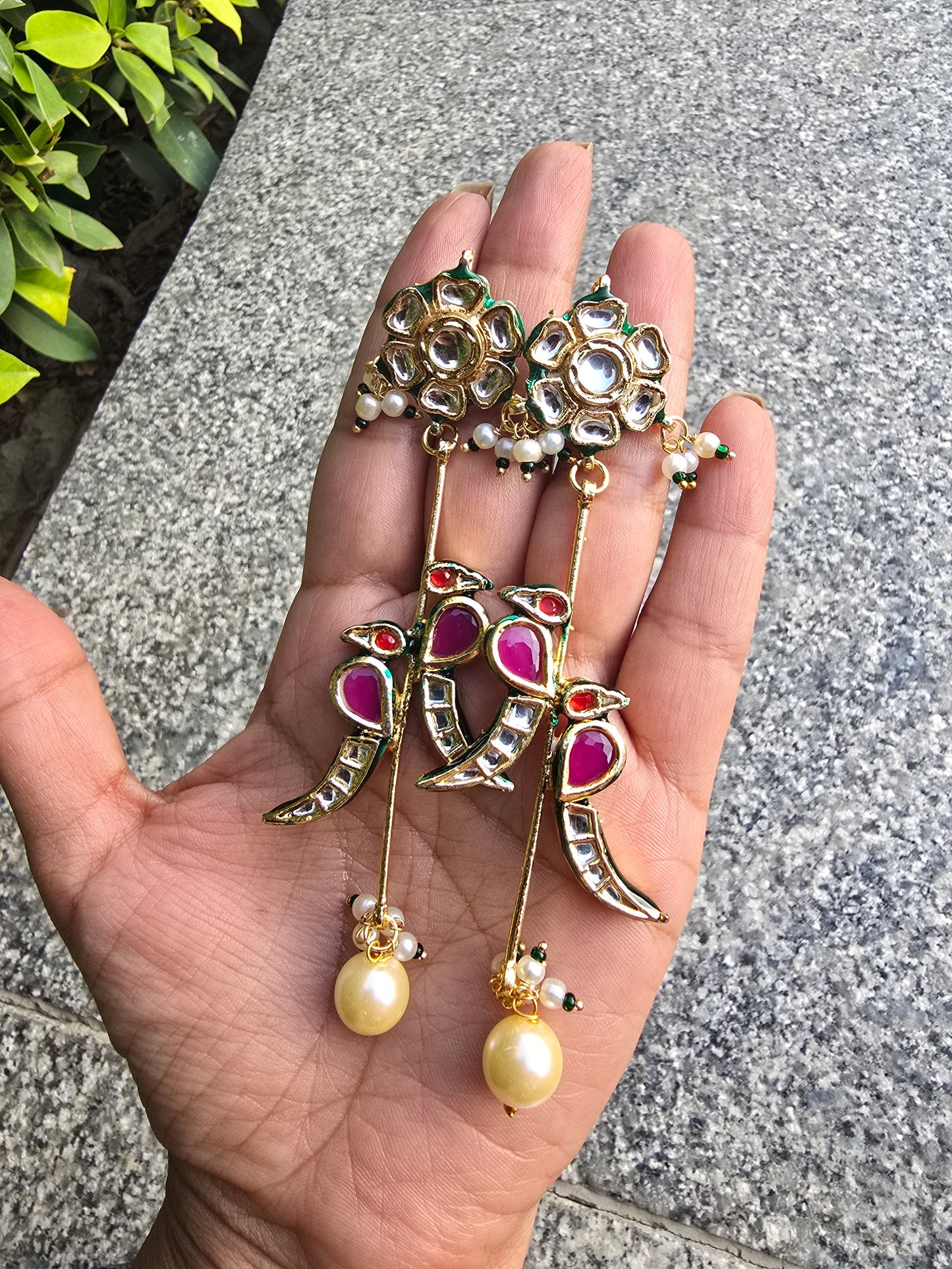 Tota Maina Kundan Enamel Earrings