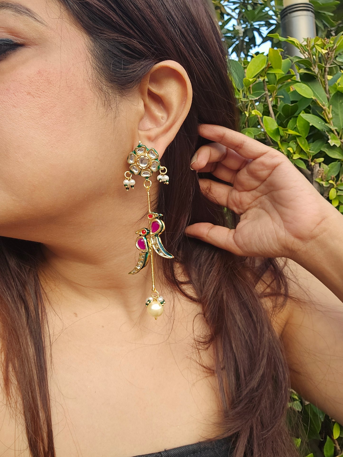 Tota Maina Kundan Enamel Earrings