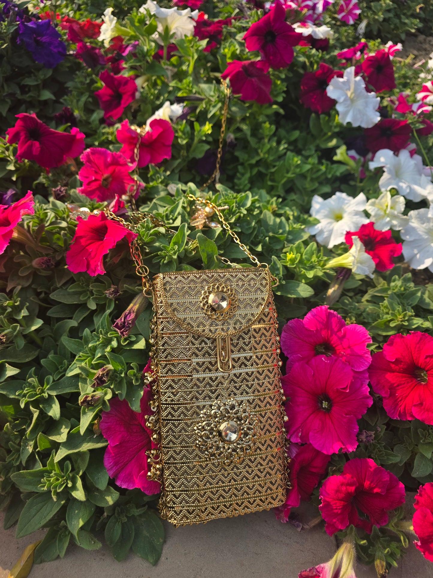 The Vintage Jardin Gold Mesh Crossbody Phone Pouch with 2-in-1 Waist & Crossbody Sling