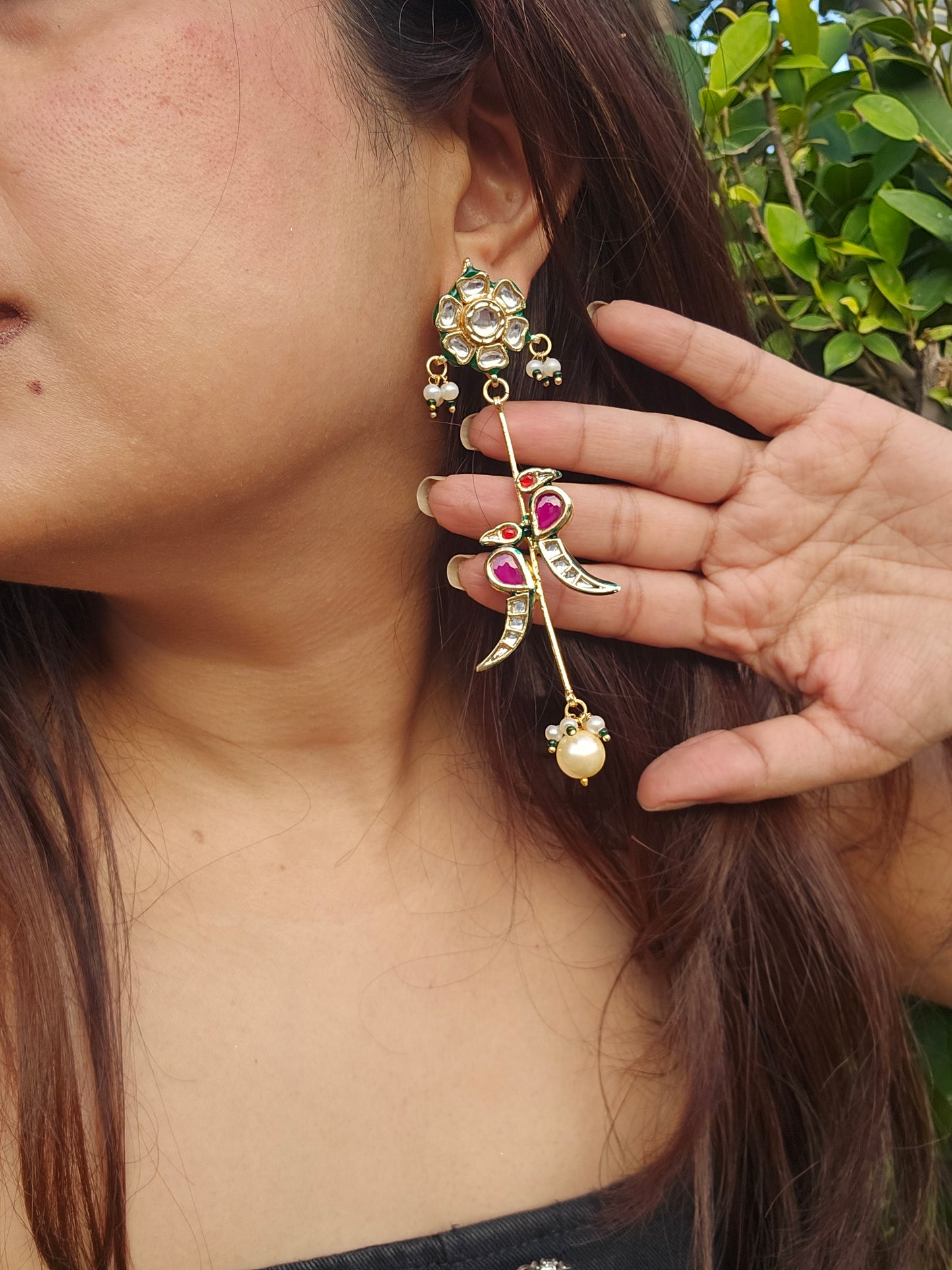 Tota Maina Kundan Enamel Earrings