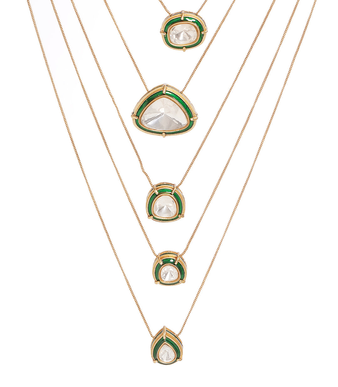 Nooraya Cascade Polki Multilayered Necklace Set (Green)