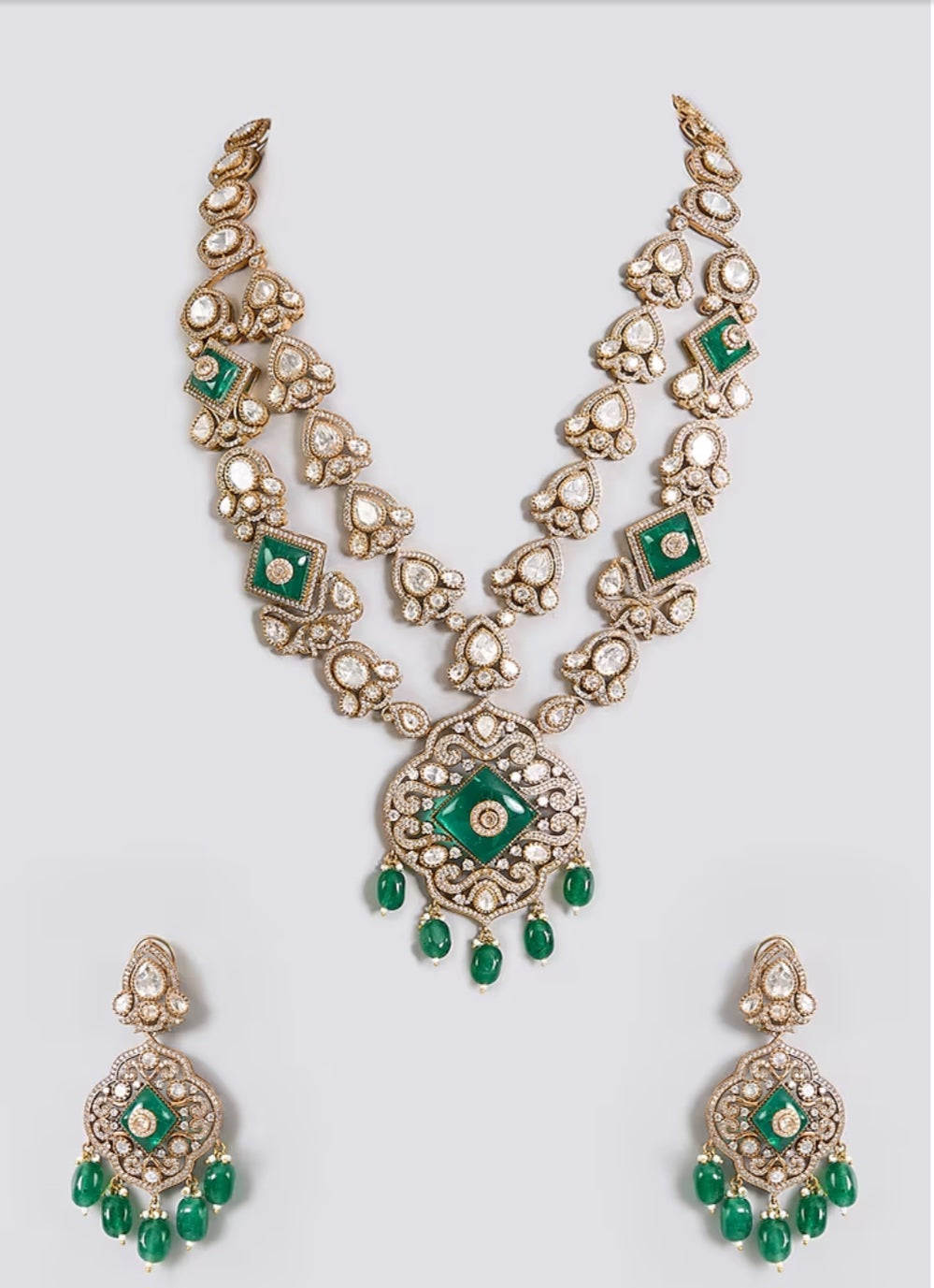 Nooran Moissanite polki bridal Set with emeralds