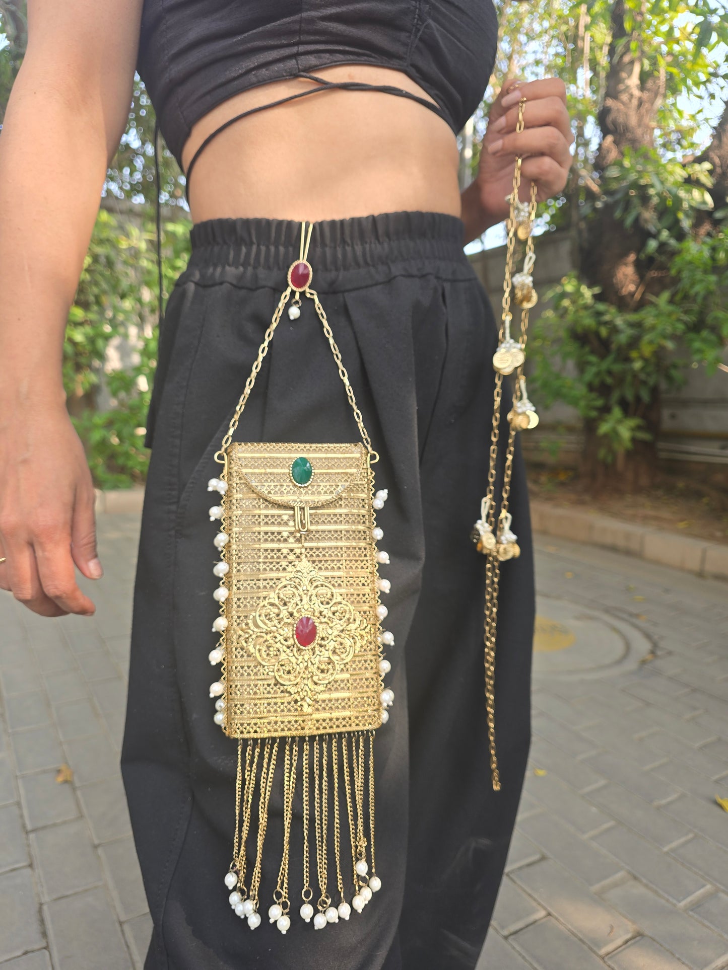 Antique Mobile Pouch with Fringe Tassel