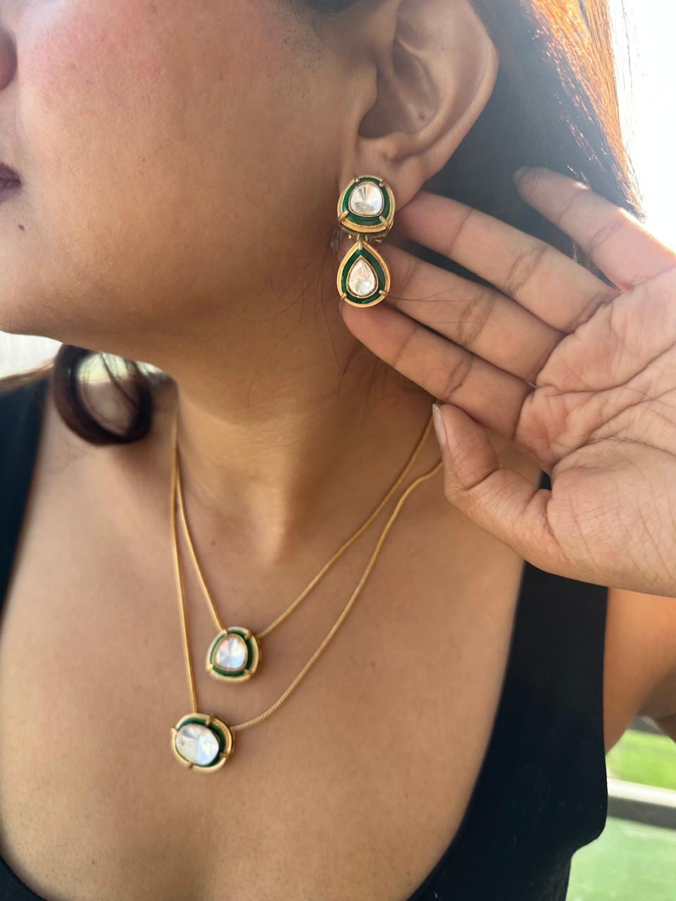 Doublet polki Cascade Multilayered Necklace Set