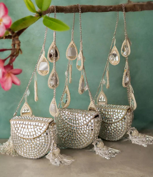 Heeramandi Aaina Tassel clutch bag