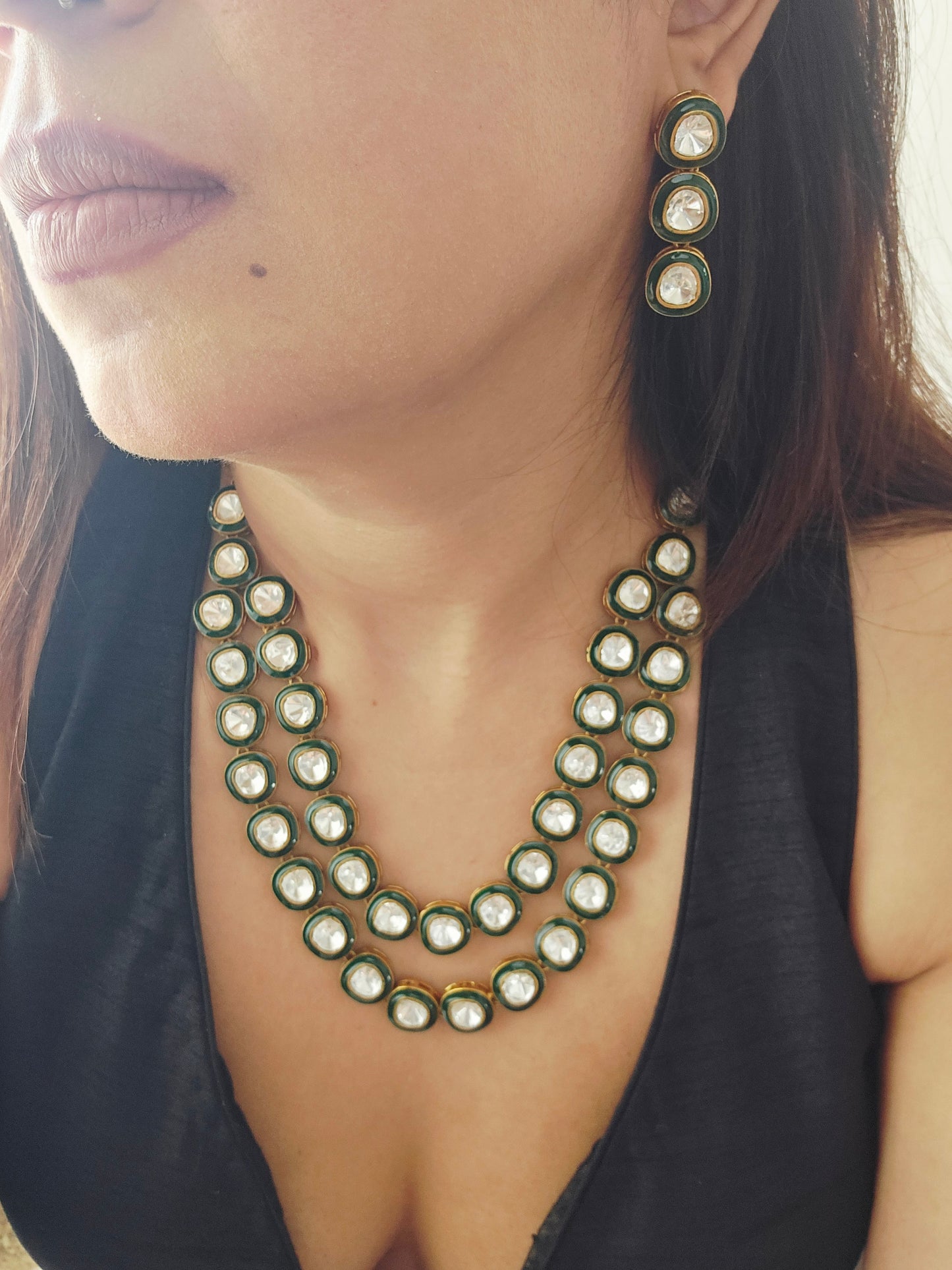 Double layered Polki Moissanite Necklace Set