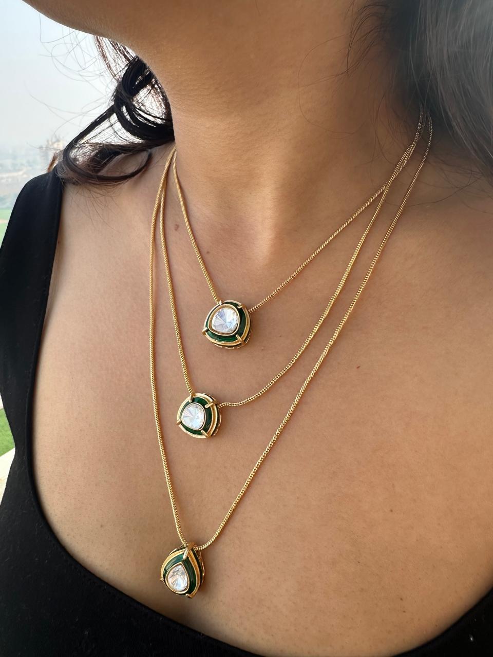 Triplet Polki Cascade Necklace Set