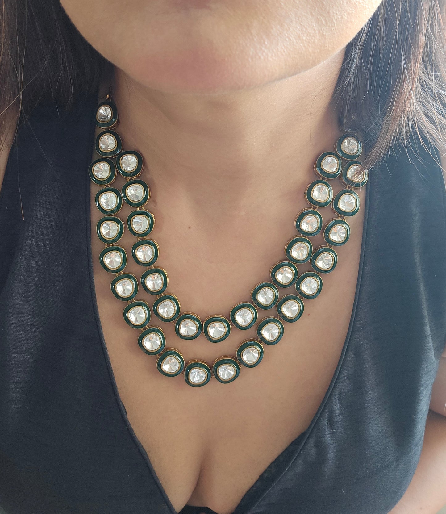 Double layered Polki Moissanite Necklace Set