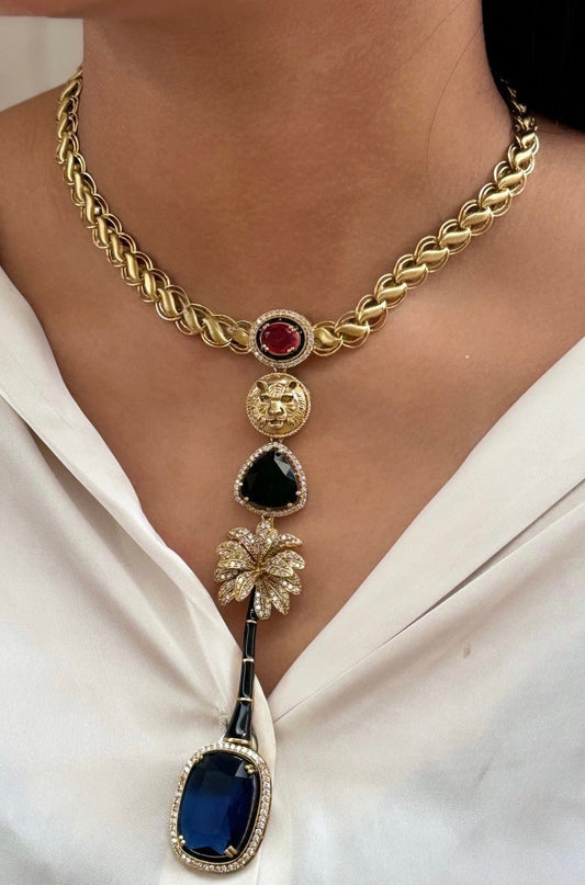 Sabyasachi inspired-Sapphire Royal Bengal Tiger necklace set