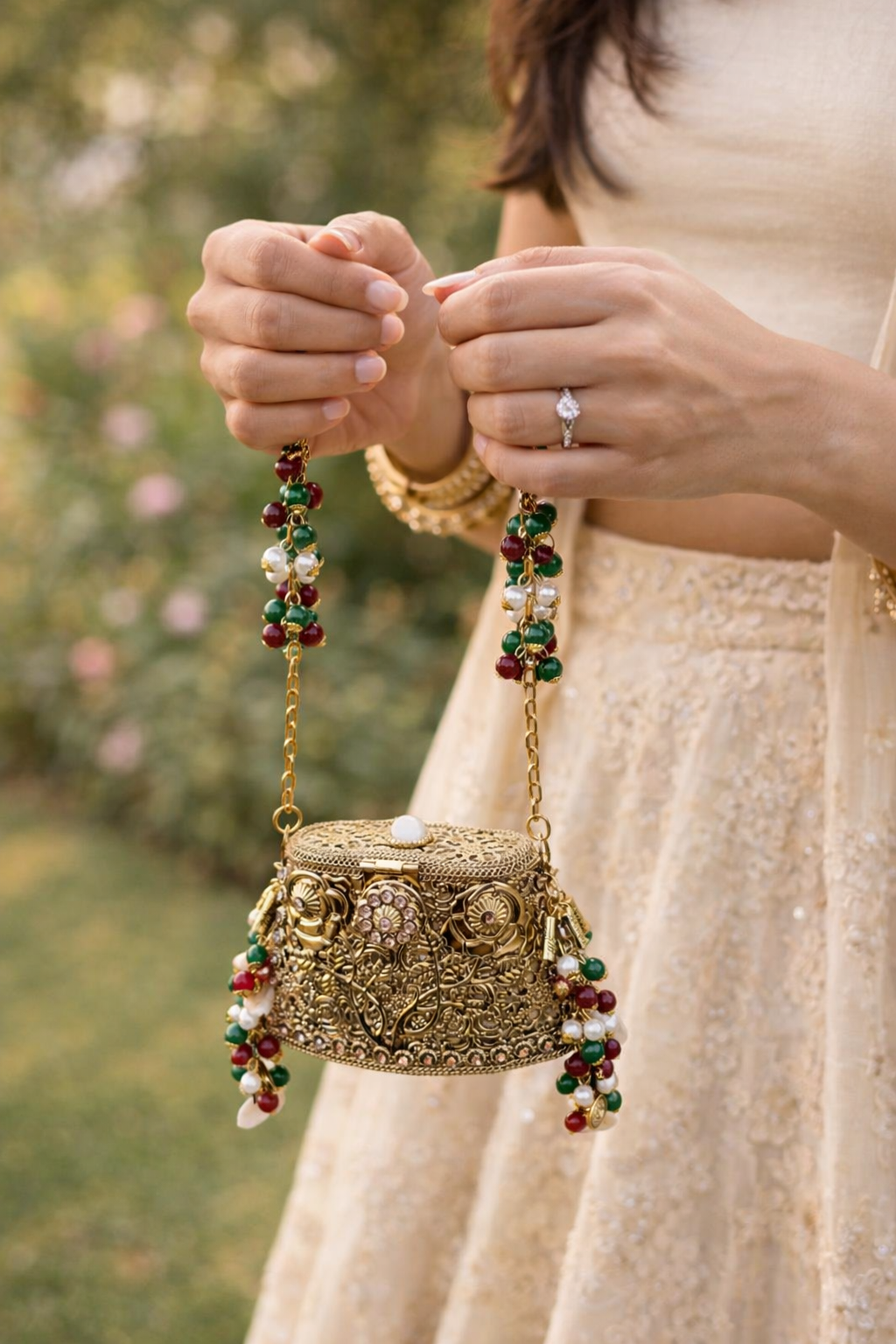 Handcrafted Mini Beaded Potli Clutch | Mini Ethnic Bridal Evening Bag with Tassels