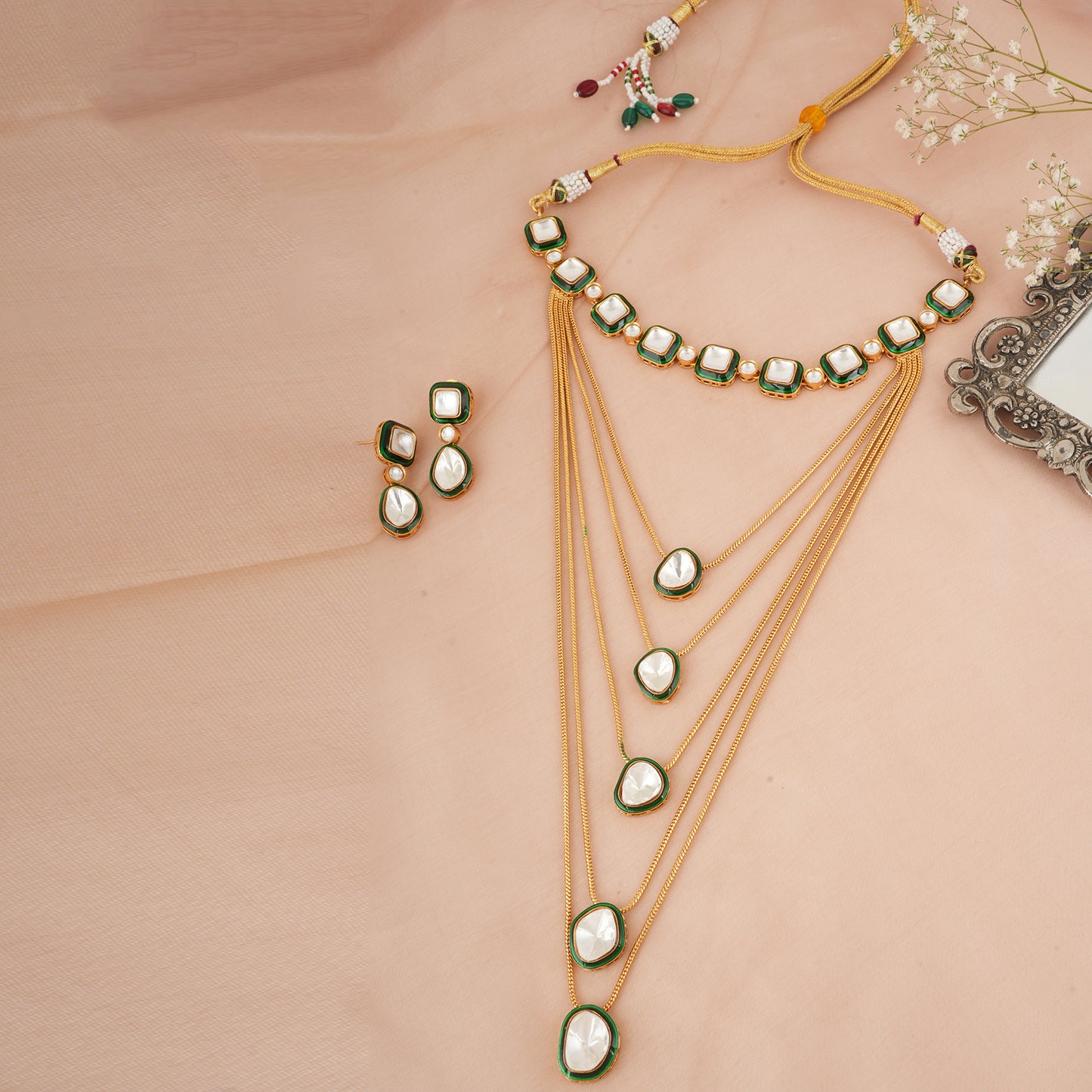 Polki Meena Layered Necklace with Set
