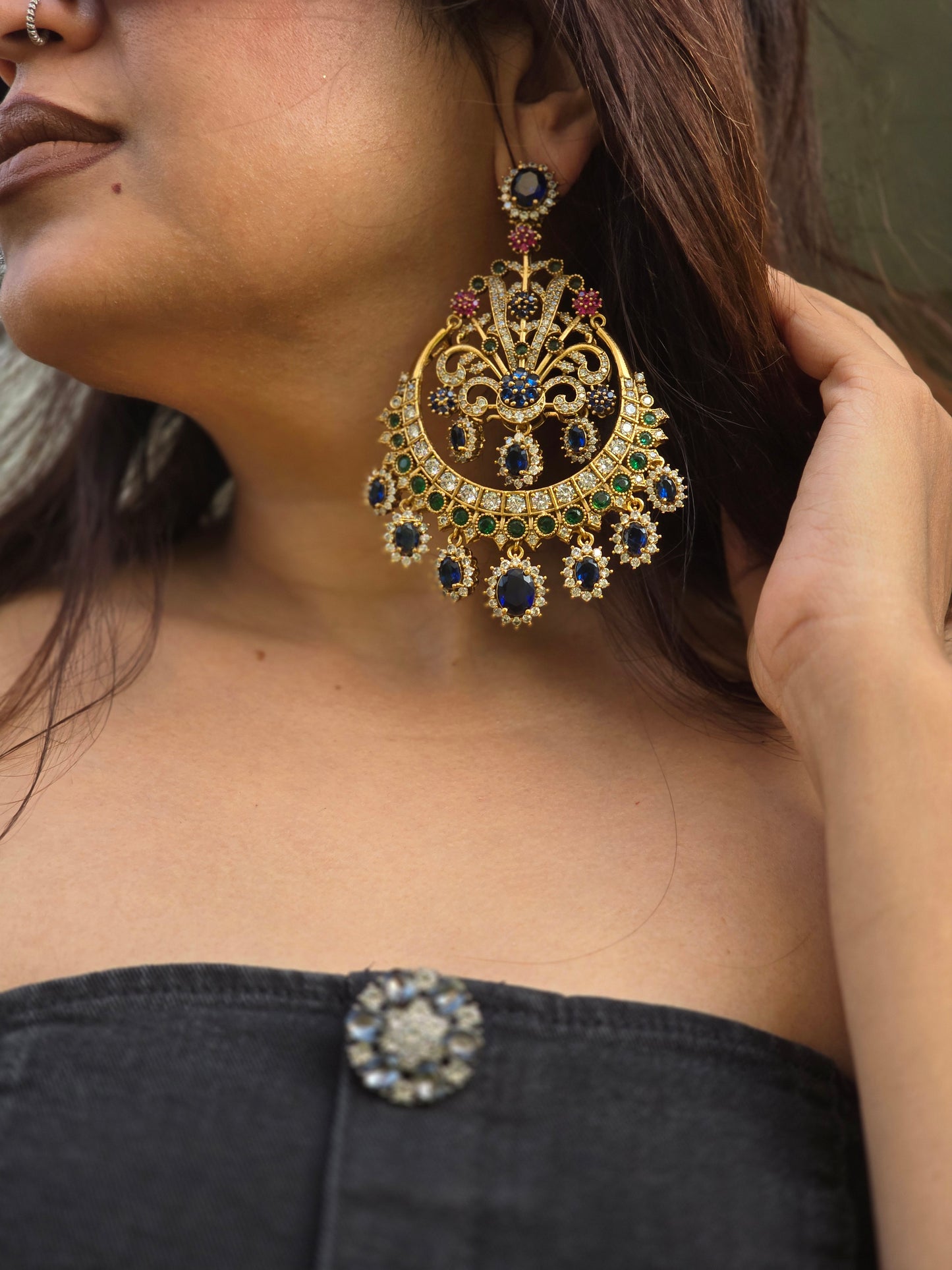 Shirin precious stones Chaandbaali Earrings
