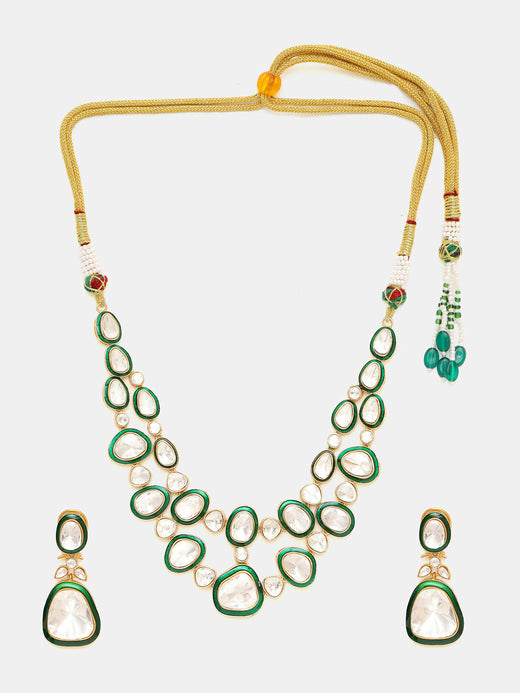 Handmade Polki Choker Set – Green Meenakari Kundan Bridal Jewelry Set
