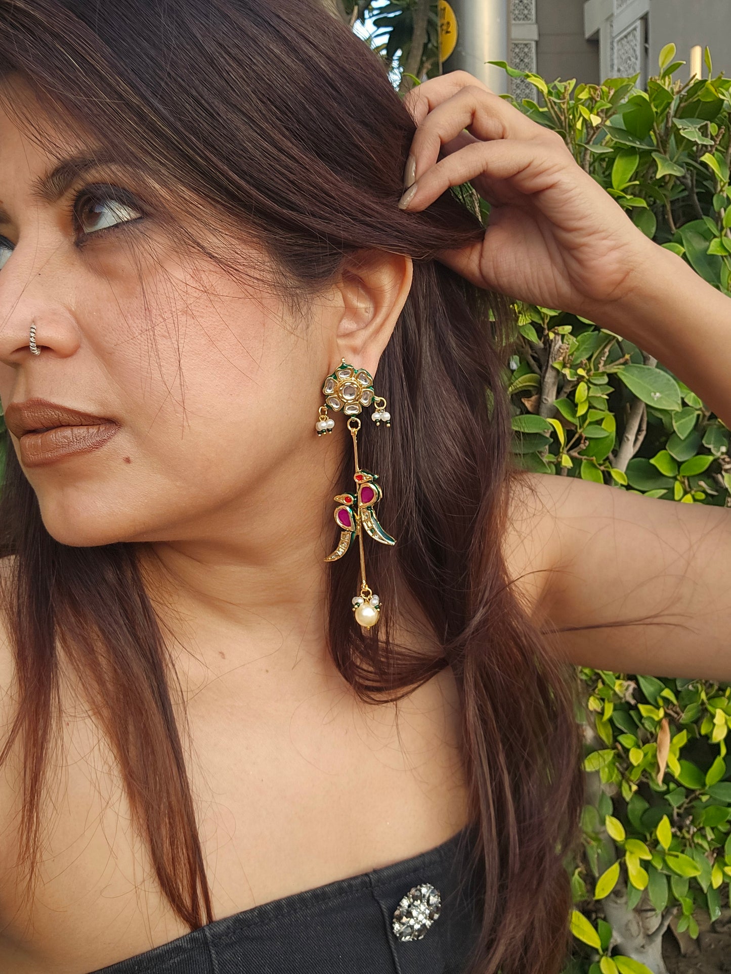 Tota Maina Kundan Enamel Earrings