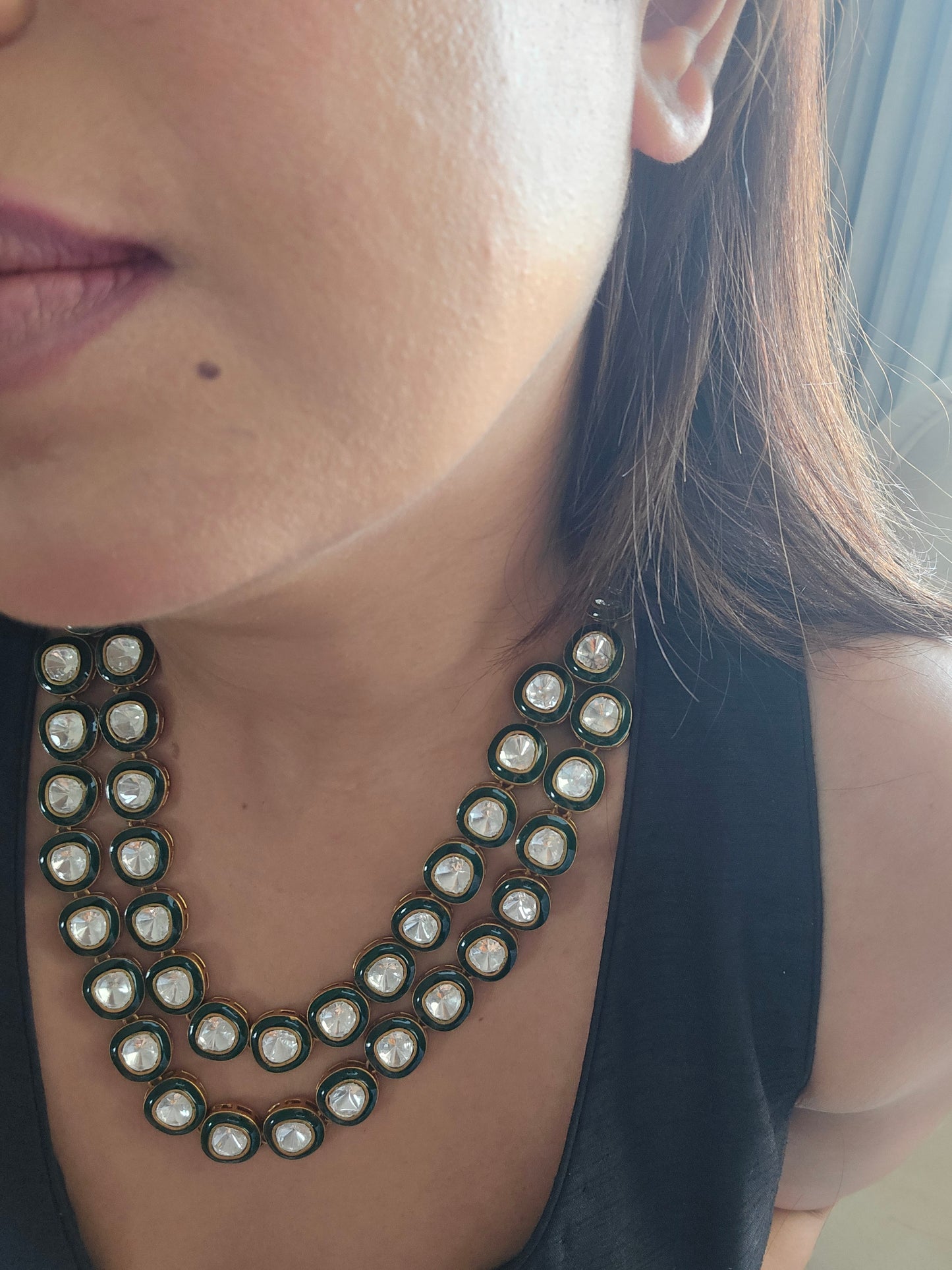 Double layered Polki Moissanite Necklace Set