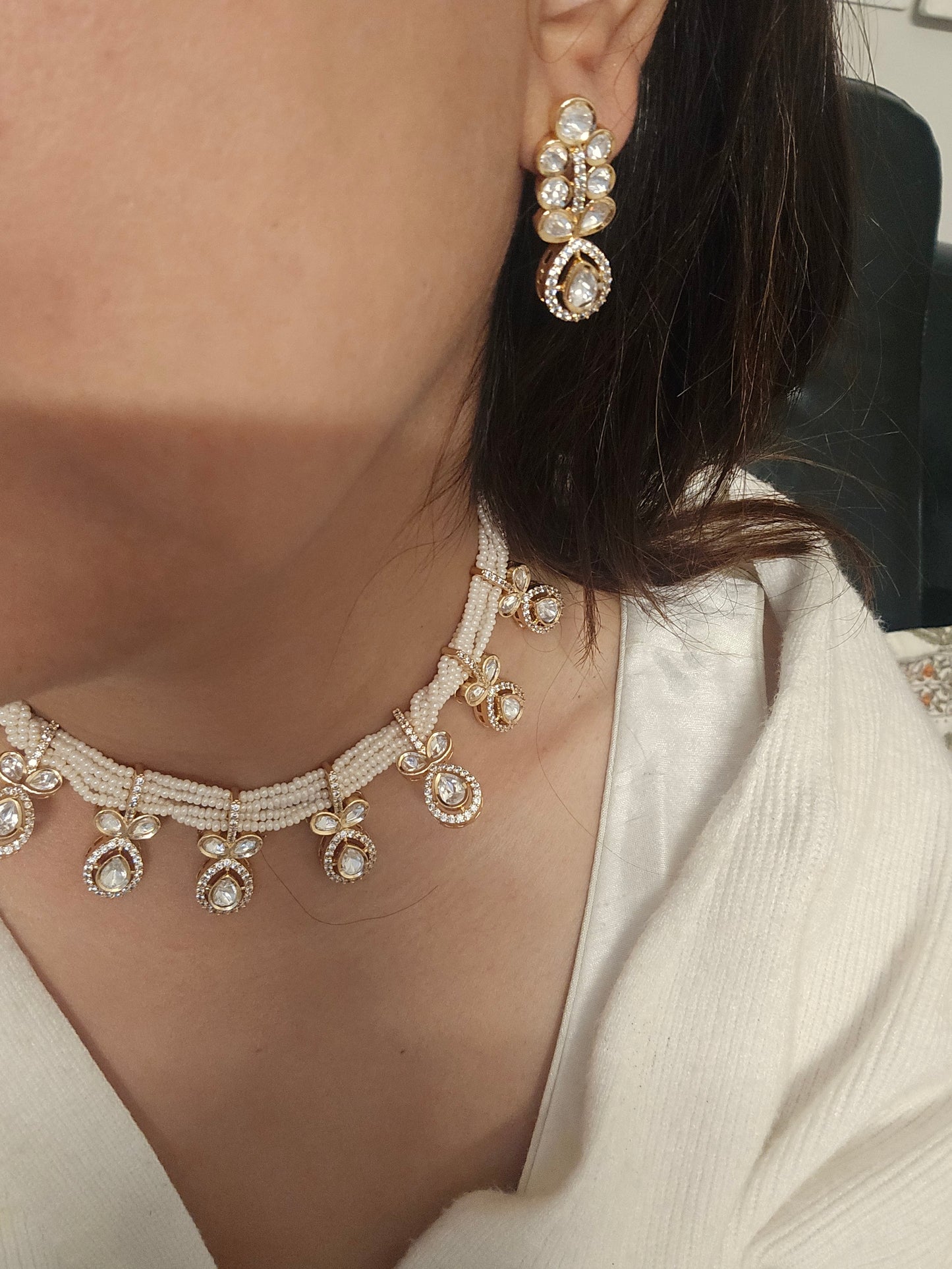 Heera Moissanite Polki Drop Necklace Set