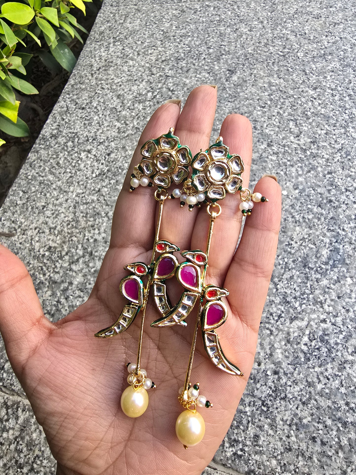 Tota Maina Kundan Enamel Earrings
